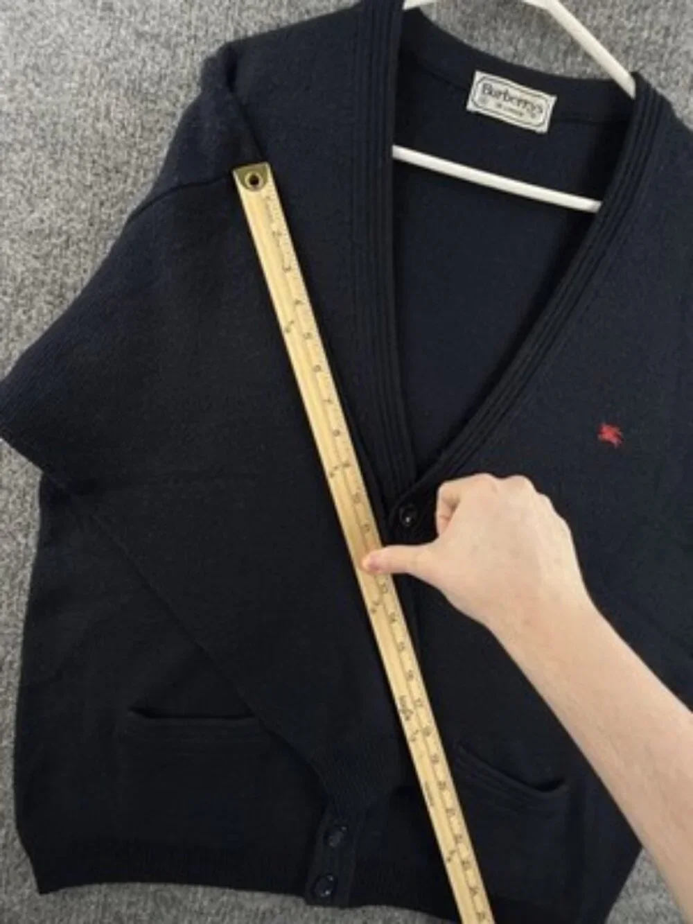 Burberry Navy Blue Cardigan V-Neck Sweater Logo 8 Men Solid Knit Long Sleeve
